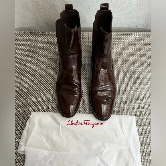 Men's Salvatore Ferragamo Brown Patent Leather Boots